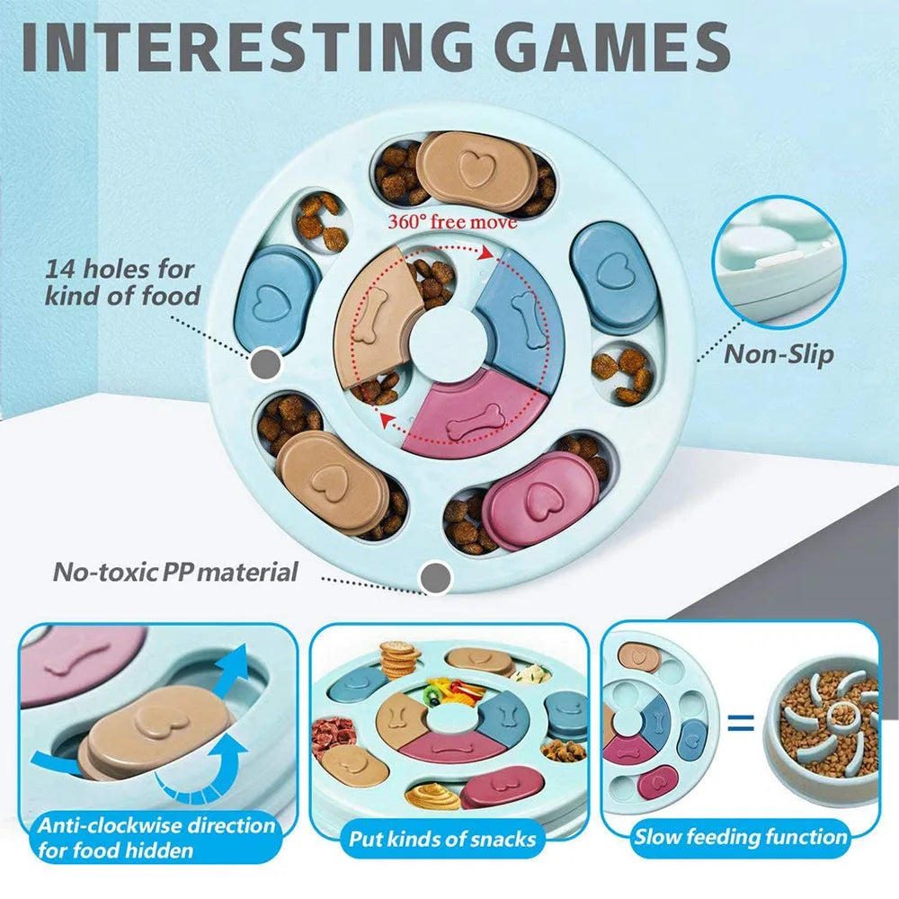 Interactive Turntable Slow Feeder Puzzle Bowl for Dogs & Cats