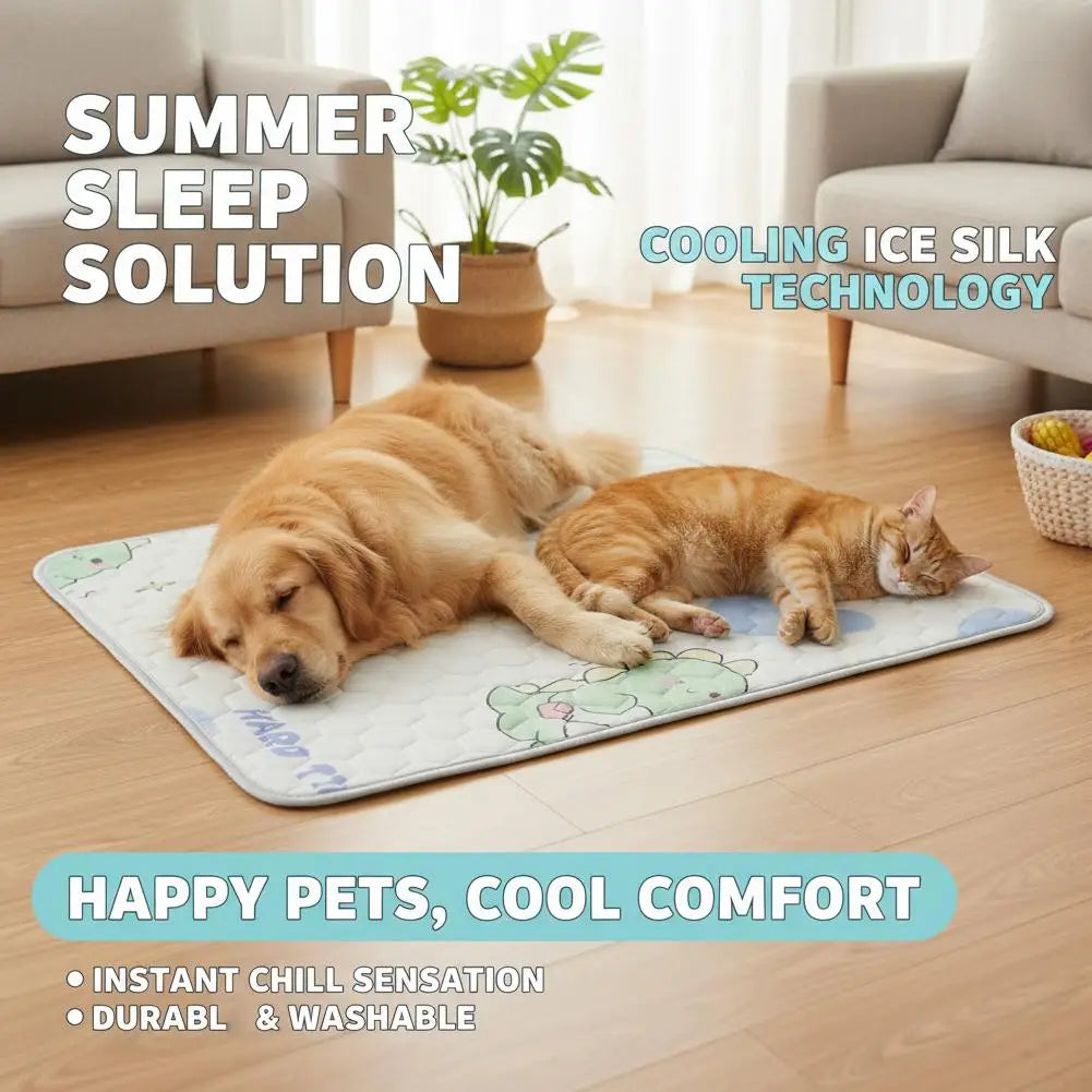 Self-Cooling Ice Silk Pet Mat — Summer Cooling Blanket for Dogs & Cats
