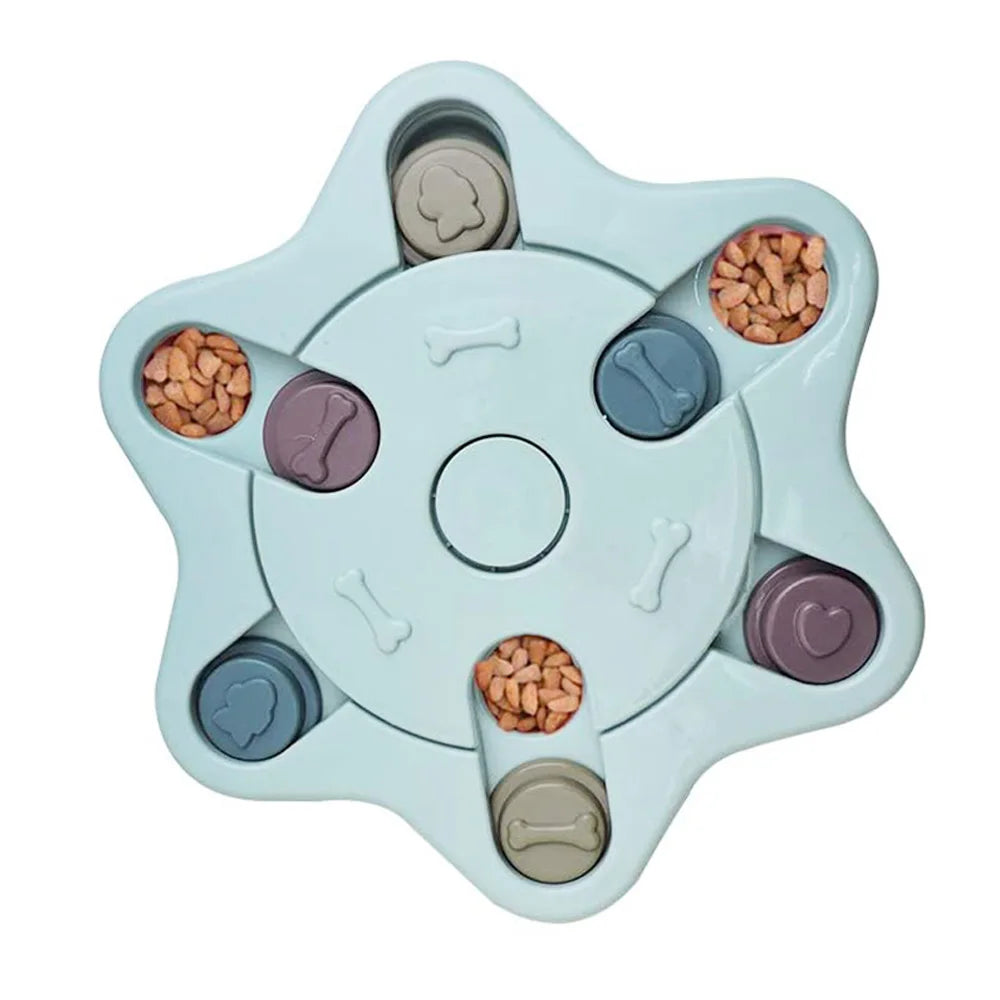 Interactive Turntable Slow Feeder Puzzle Bowl for Dogs & Cats