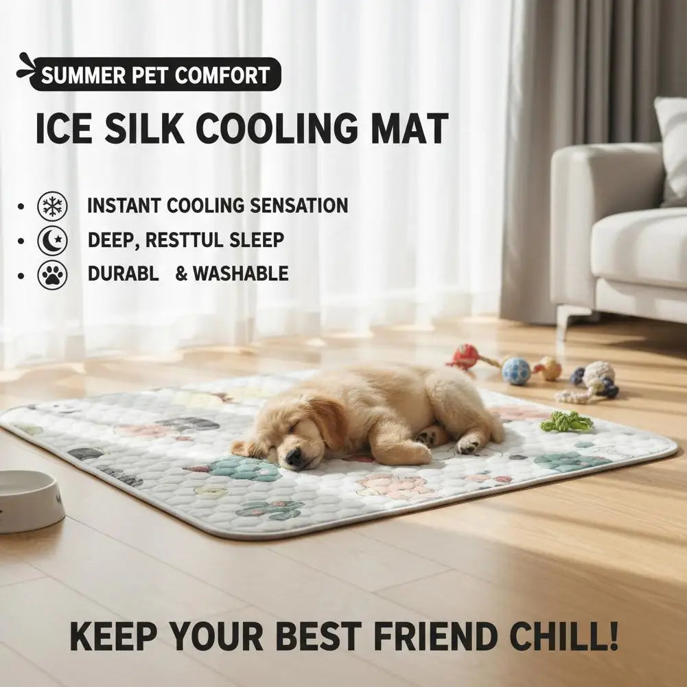 Self-Cooling Ice Silk Pet Mat — Summer Cooling Blanket for Dogs & Cats