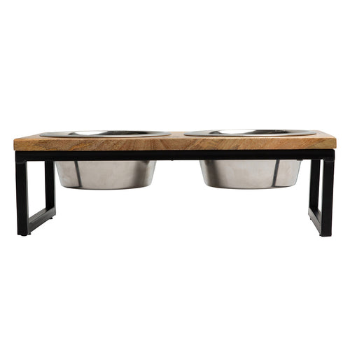 Elevated Wood & Metal Pet Feeder — Raised Bowl Stand for Dogs & Cats