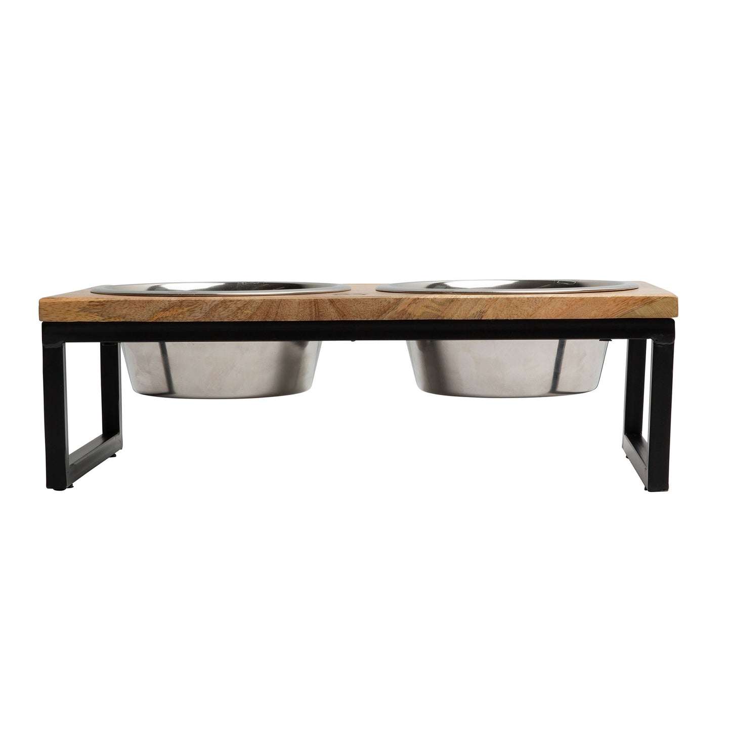 Elevated Wood & Metal Pet Feeder — Raised Bowl Stand for Dogs & Cats