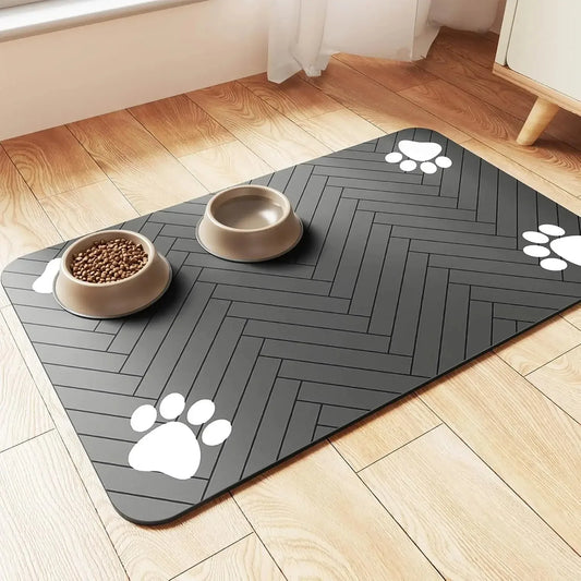 Quick-Dry Absorbent Pet Feeding Mat — Rubber-Backed Spill Mat