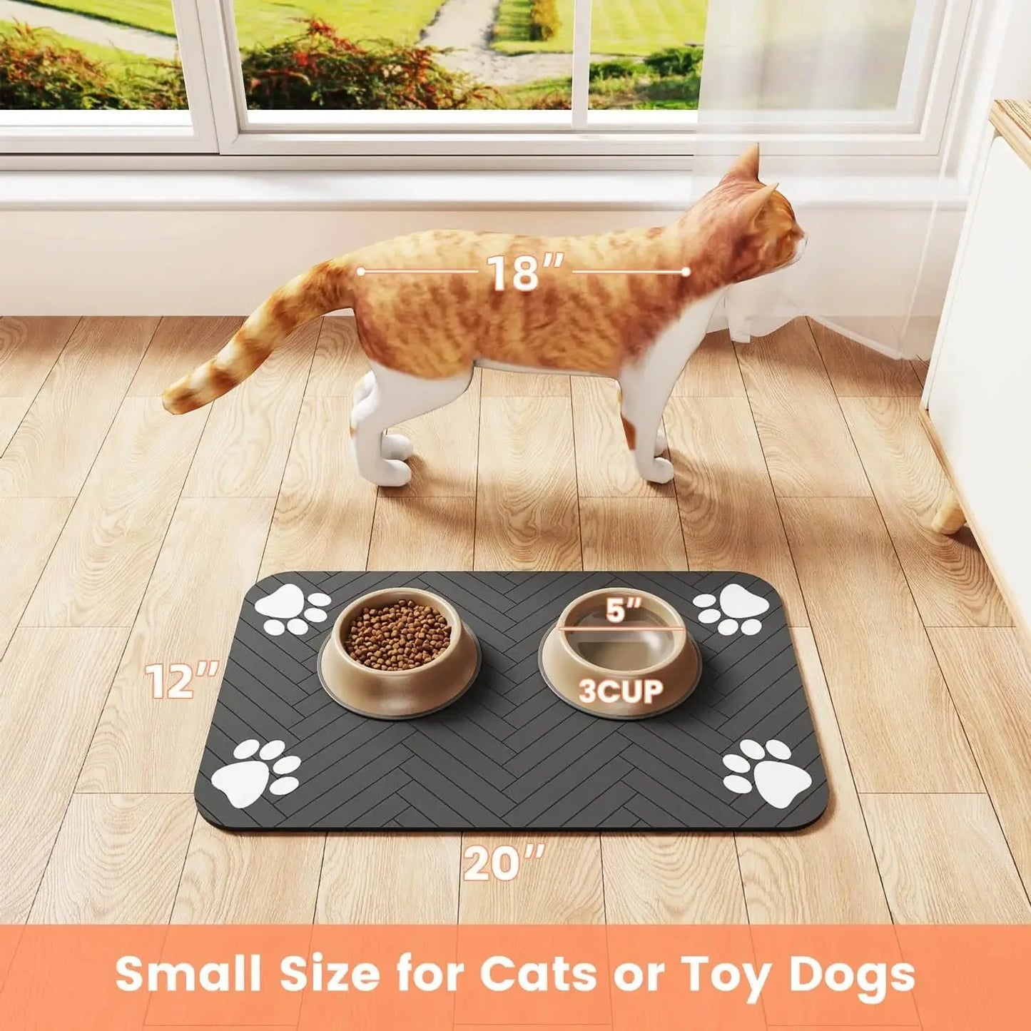 Quick-Dry Absorbent Pet Feeding Mat — Rubber-Backed Spill Mat