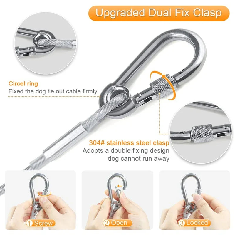 Stainless Steel Double-Headed Dog Tie-Out Cable Leash
