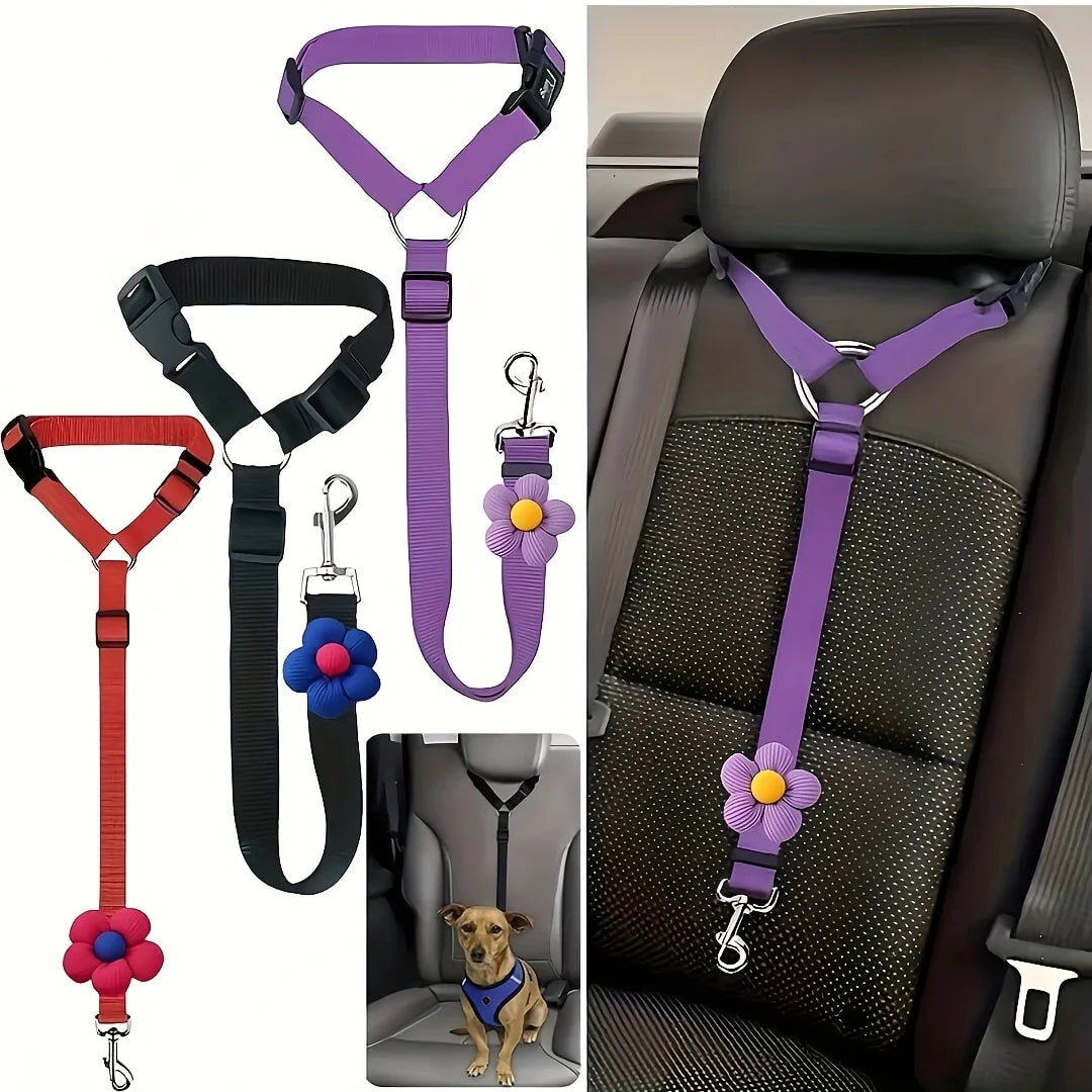 Adjustable Dog Car Seat Belt — Vehicle Safety Tether for Dogs