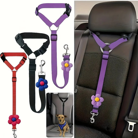 Adjustable Dog Car Seat Belt — Vehicle Safety Tether for Dogs