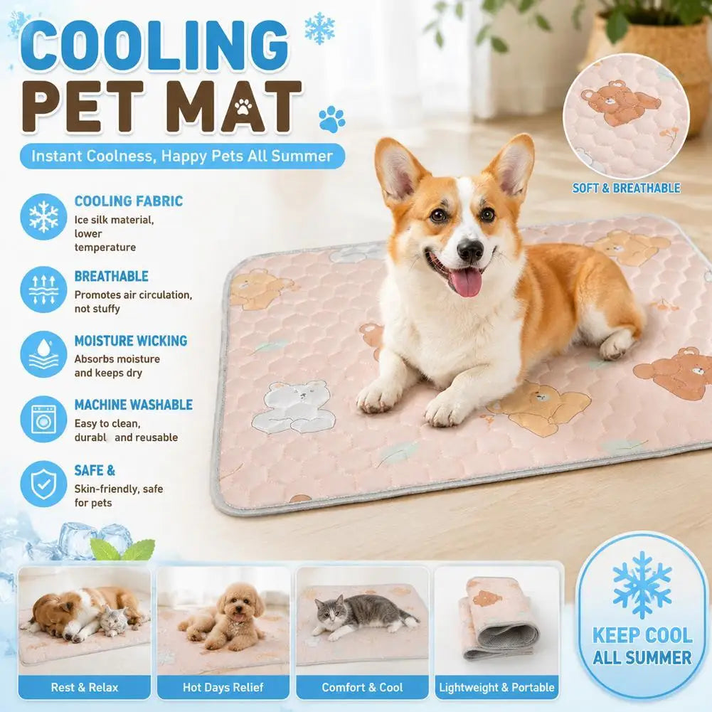 Self-Cooling Ice Silk Pet Mat — Summer Cooling Blanket for Dogs & Cats