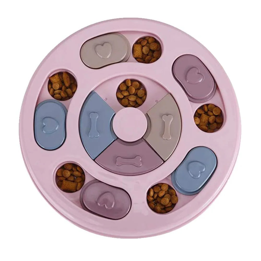 Interactive Turntable Slow Feeder Puzzle Bowl for Dogs & Cats